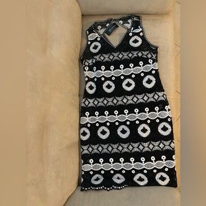 INC International Concept White Black Dress S Lace Knitted Crochet